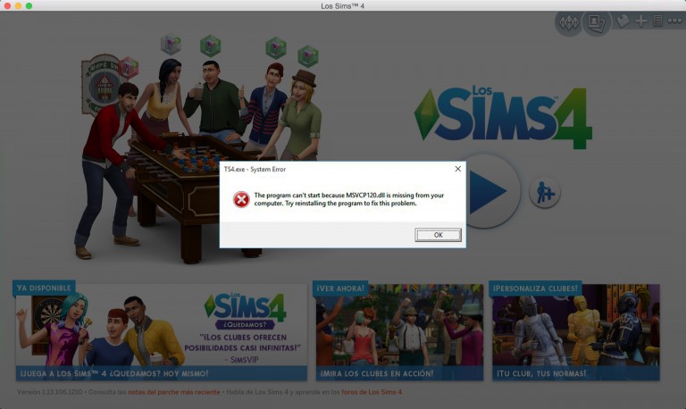 Ayuda: Archivo msvcp120.dll no encontrado al iniciar Los Sims 4