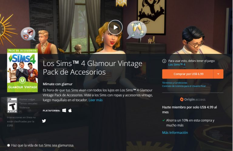 Los Sims™ 4 Glamour Vintage Pack de Accesorios ya está disponible en Origin