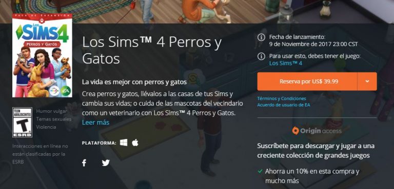 Los Sims 4 Perros & Gatos sube de precio excesivamente en México y Latam