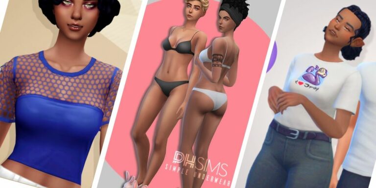 CC: Ropa interior, top de malla en colores neon y playeras con diseños muy Simlish