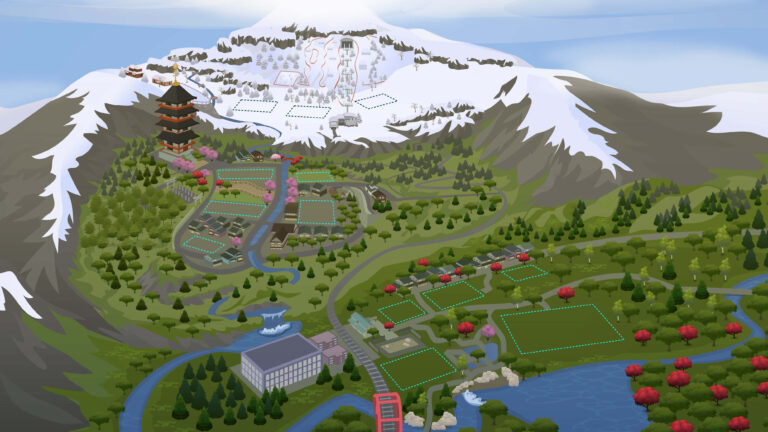 Mapa interactivo del Monte Komorebi el nuevo mundo de Los Sims 4 Escapada en la Nieve