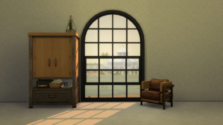 CC: Ventana Arqueada Industrial (Kit Loft Industrial) por Illogical Sims en Los Sims 4