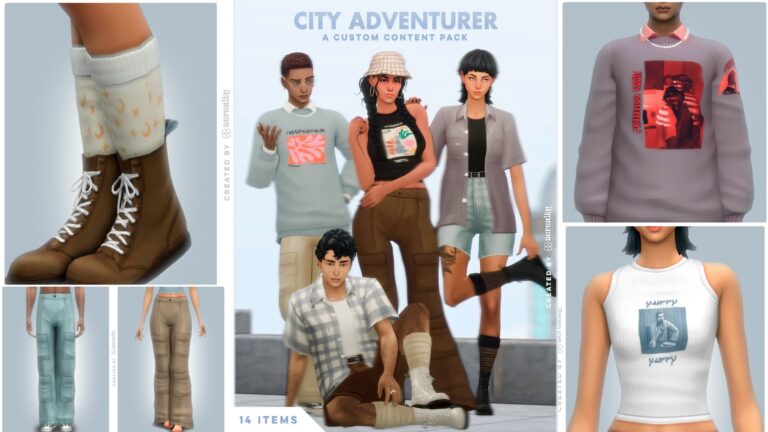 CC: City Adventure Ropa casual calcetas y sombreros Para los Sims 4