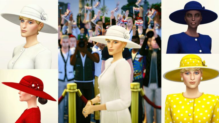 CC: vestido y sombrero de princesa inspirado en Lady Di para Los Sims 4