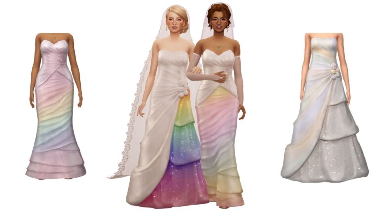 CC: Vestidos de novia arcoíris versión de Zeussim para Los Sims 4