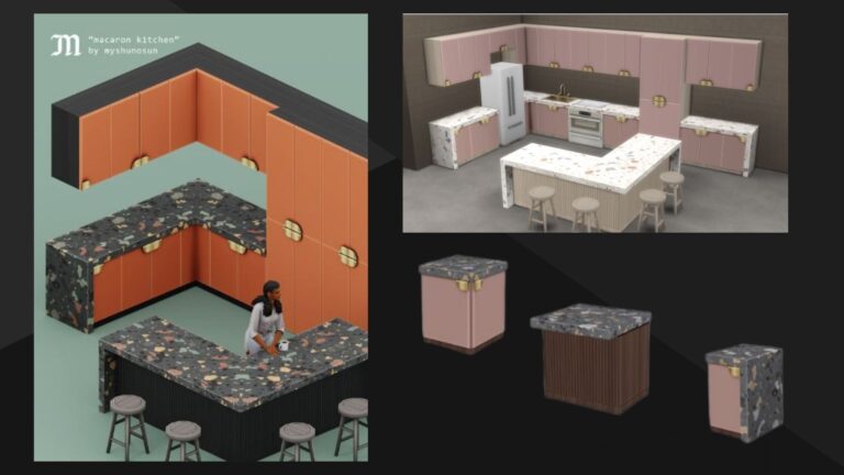 CC: Set de muebles de cocina «Macaron Kitchen» creado por Myshunosun para los Sims 4