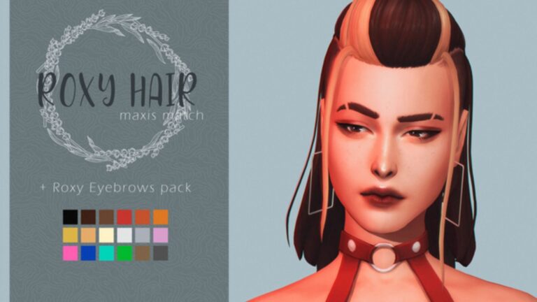 CC: “Roxy Hair +Eyebrows” lookazo para reciclar en Los Sims 4 por Mary Sims