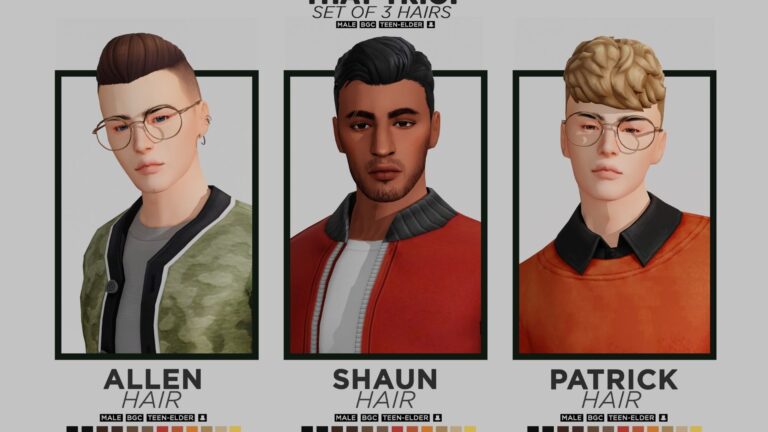 CC: “That trio” peinados para chicos en Los Sims 4 por Johnnysims