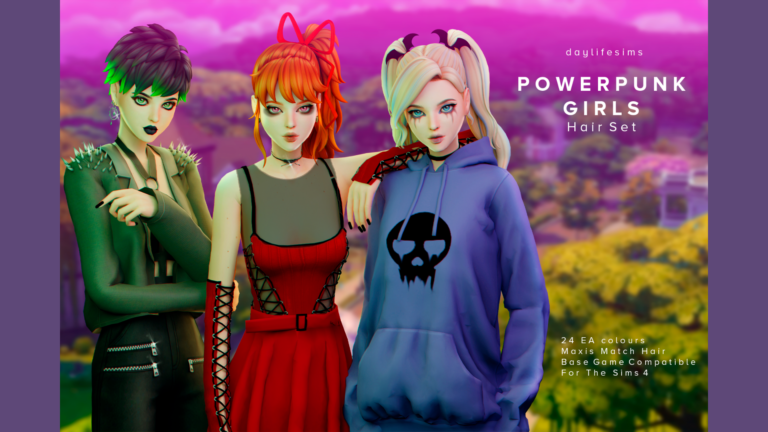 CC: PowerPunk Girls set de cabellos para Los Sims 4