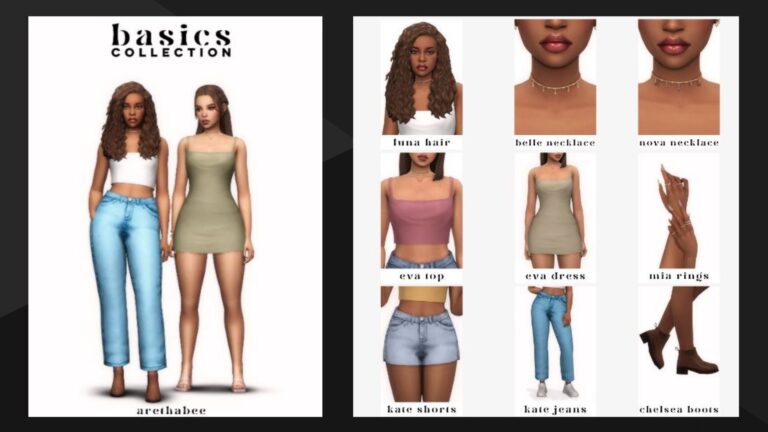 CC: Colección de ropa básica para mujeres creada por Aretha para los Sims 4