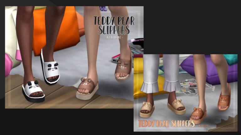 CC: Set de pantunflas de osito de peluche creada por Trillyke para los Sims 4