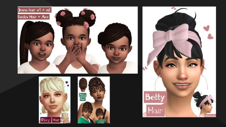 CC: Recopilación de peinados Maxis Match creado por RavenSim para infantes y mujeres en los Sims 4