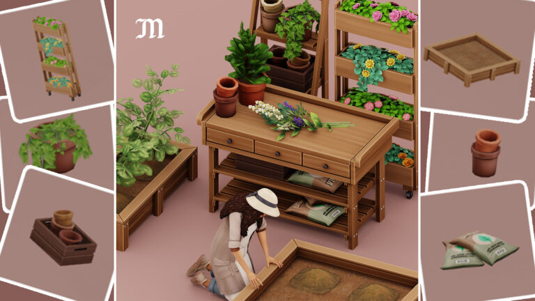 CC: Set de jardinería por myshunosun para Los Sims 4