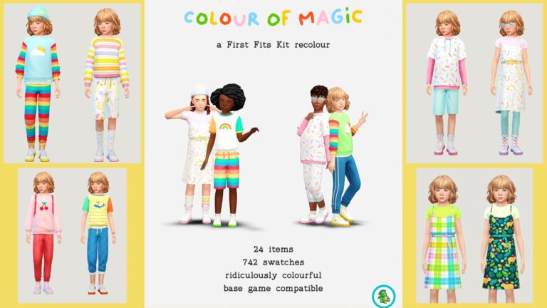 CC: Colores mágicos ropa para niños en Los Sims 4