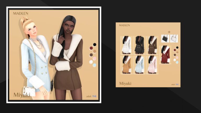 CC: Maravilloso conjunto de abrigo de invierno y bolso para mujer para los Sims 4 creado por Madlen