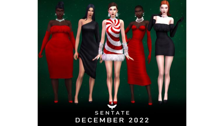 CC: vestidos glamurosos de temporada navideña por Sentate para Los Sims 4