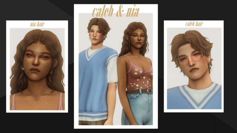 CC: Peinados “Caleb & Nia” de mujer y hombre creado por Clumsyalien para los Sims 4