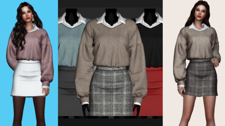 CC: Precioso conjunto de falda y jersey para mujer creado por GorillaX3 para los Sims 4