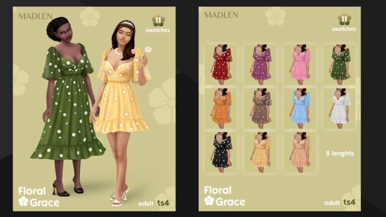 CC: Maravilloso vestido floral de mujer creado por Madlen para los Sims 4 estilo Maxis Match