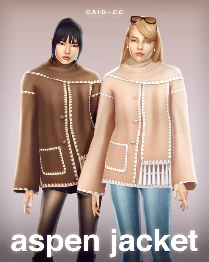Aspen Jacket Sims 4 CC con diseño tipo bufanda y múltiples swatches de invierno
