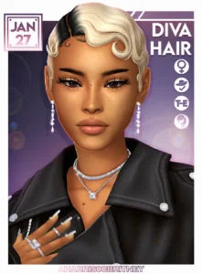 sims 4 cc Diva Hair cabello corto con ondas tipo finger waves