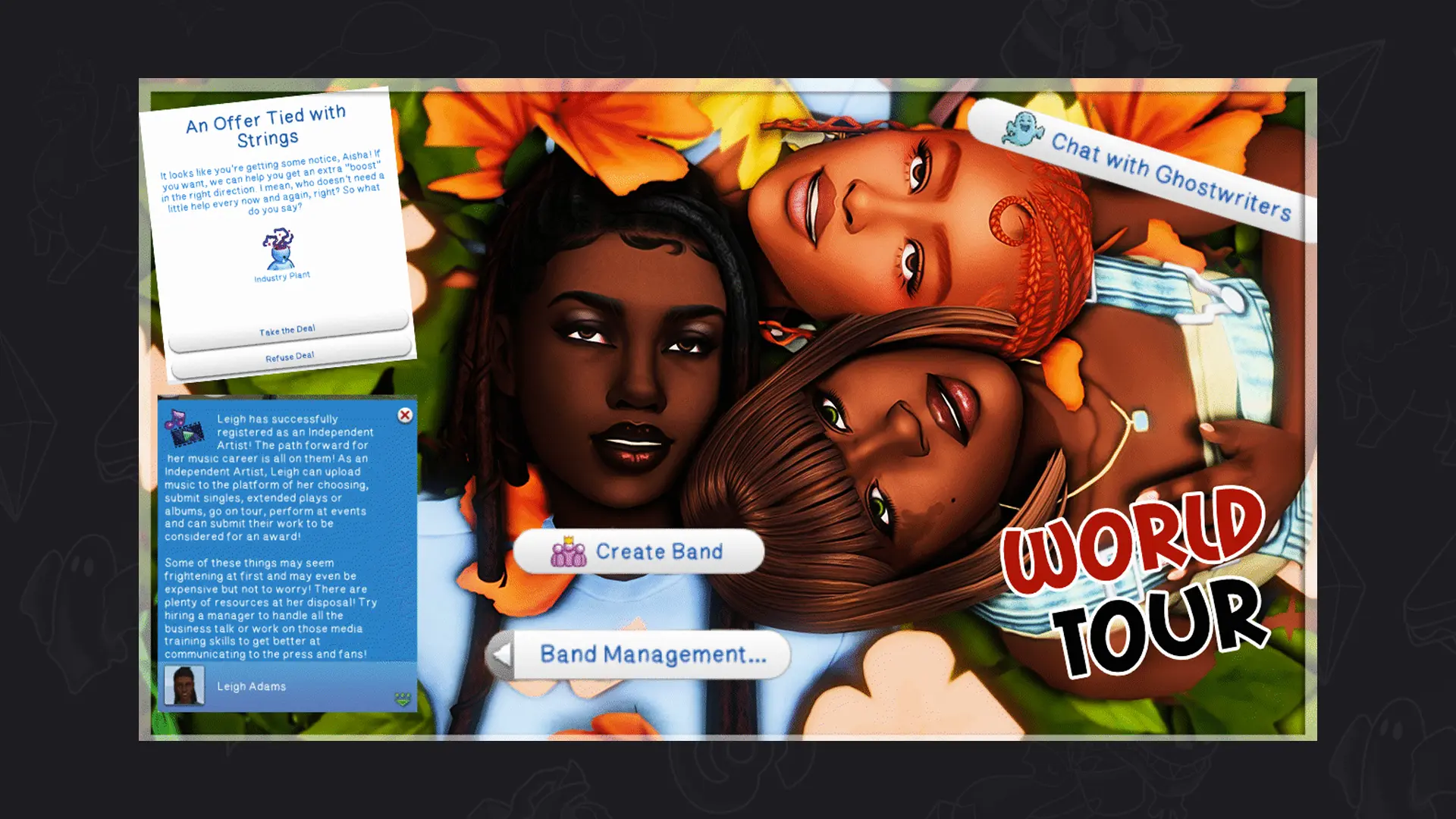 World Tour MOD V2 interfaz de artista independiente en Los Sims 4