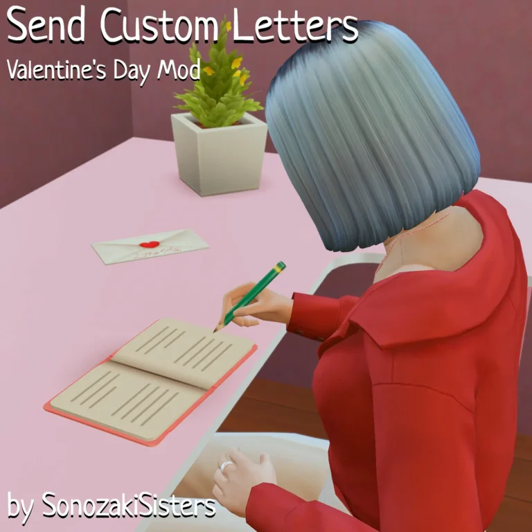 Mod Write Custom Letters para Sims 4 mostrando opción de escribir carta. Mod de SonozakiSisters.