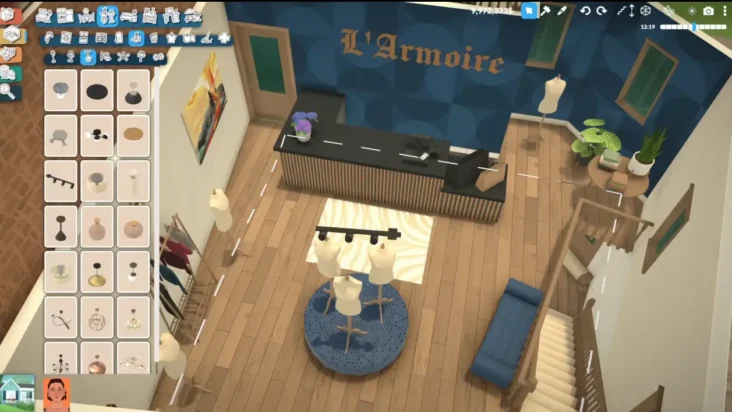 Detalles interiores de la boutique “L’Armoire” en el nuevo video de Paralives