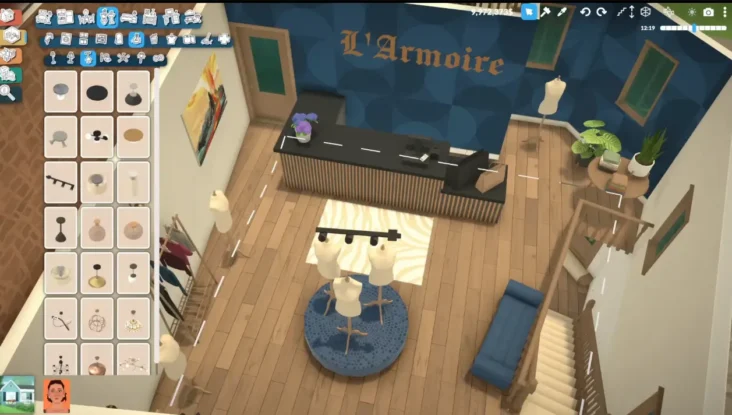 Detalles interiores de la boutique “L’Armoire” en el nuevo video de Paralives