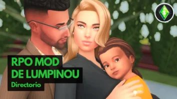 Mod RPO de Lumpinou para Los Sims 4 mostrando interfaz principal con los 19 módulos de embarazo y romance disponibles