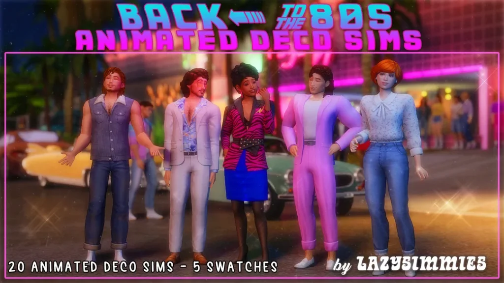 Sims 4 CC, Back to the 80's Animated Deco Sims de lazysimmies 🌌 para Los Sims 4 | Simlish4