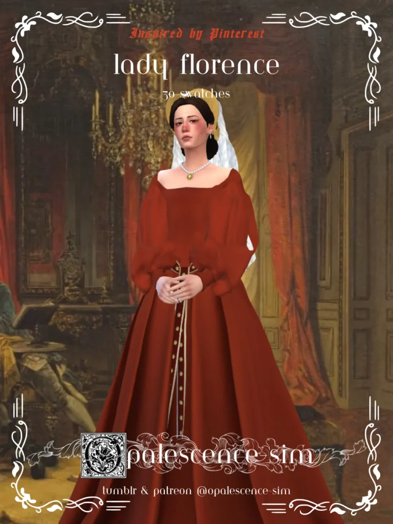 Sims 4 CC — Lady Florence Gown (TS4CC) de opalescence-sim para Los Sims 4 | Simlish4
