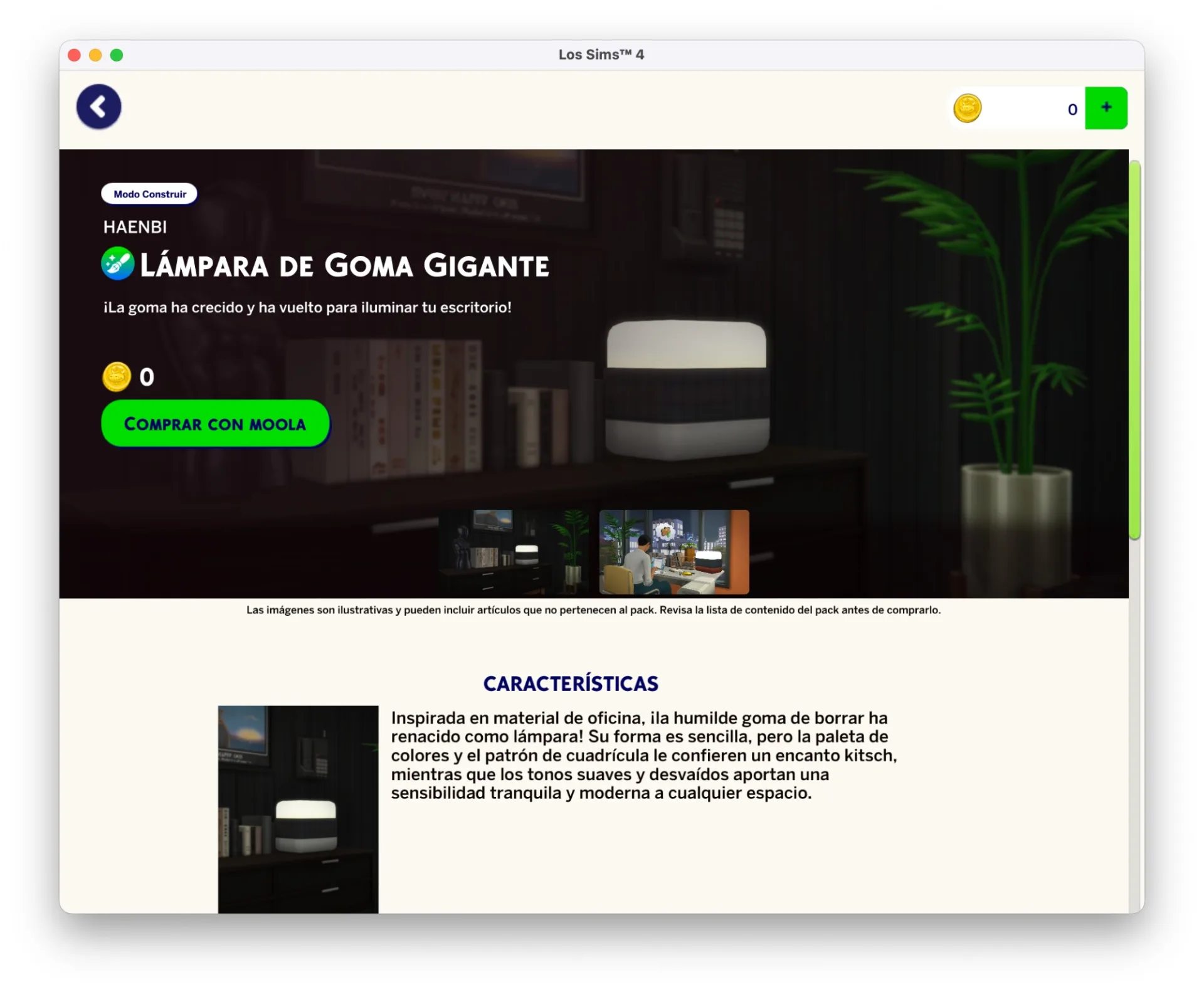 Encabezado del pack 'Lámpara de Goma Gigante' con vista parcial de la lámpara y texto promocional del creador HAENBI.
