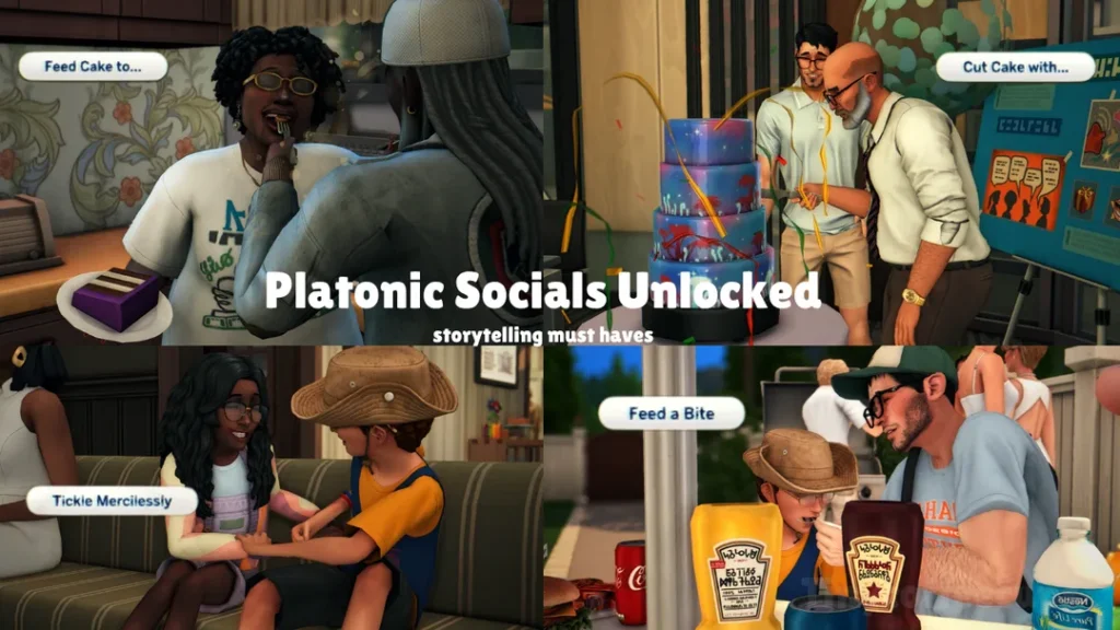 Sims 4 Mod, 💕More Platonic Social Interactions🔓 de Tinycoffeecups para Los Sims 4 | Simlish4