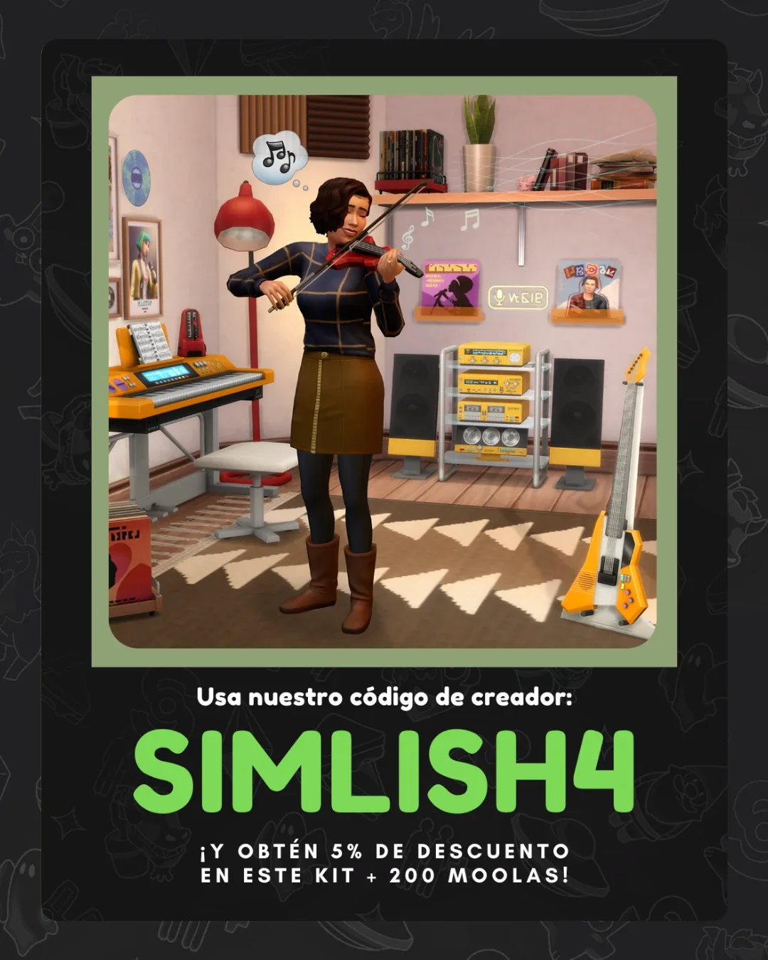 Recuerda usar nuestro código SIMLISH4 al comprar Sala de Música | Simlish4