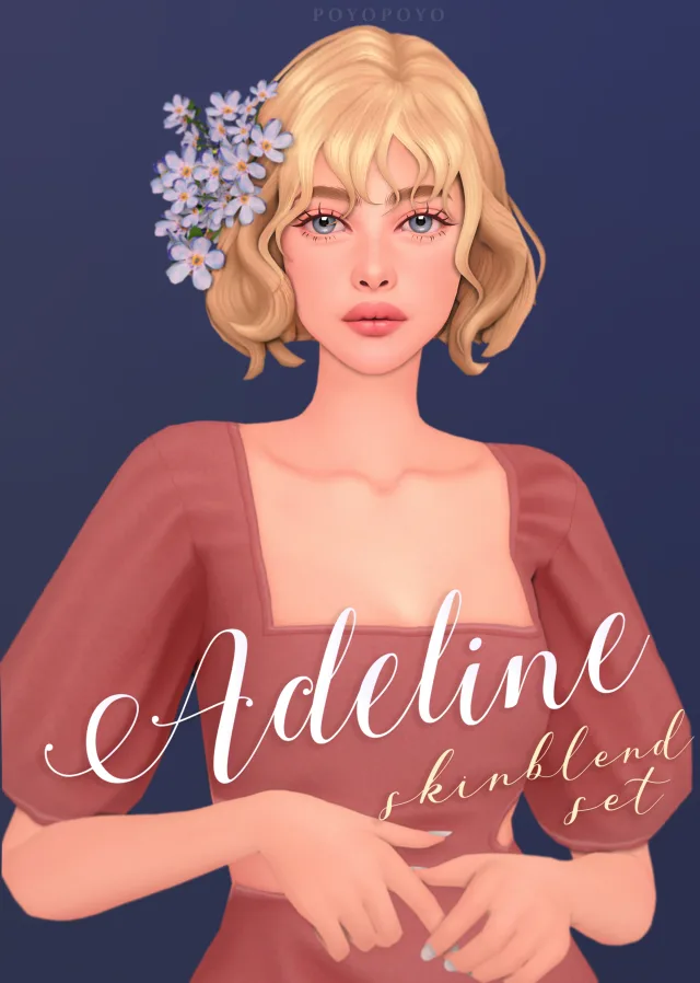Vista previa de Adeline Skinblend Set, maquillaje de poyopoyosim para Los Sims 4.