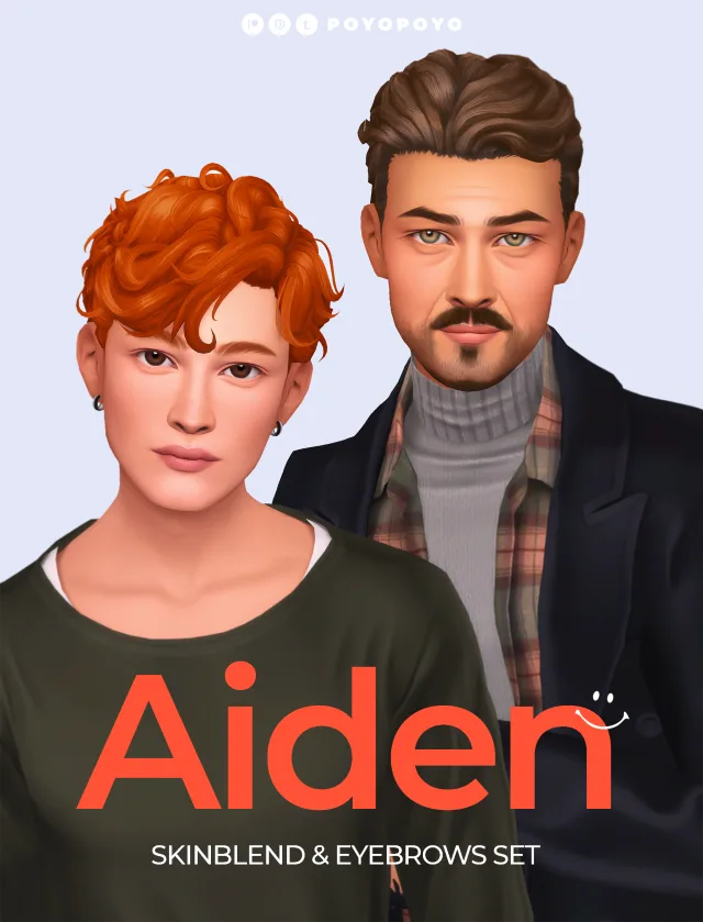 Vista previa de AIDEN | MALE SKINBLEND & EYEBROWS SET, genética de poyopoyosim para Los Sims 4.