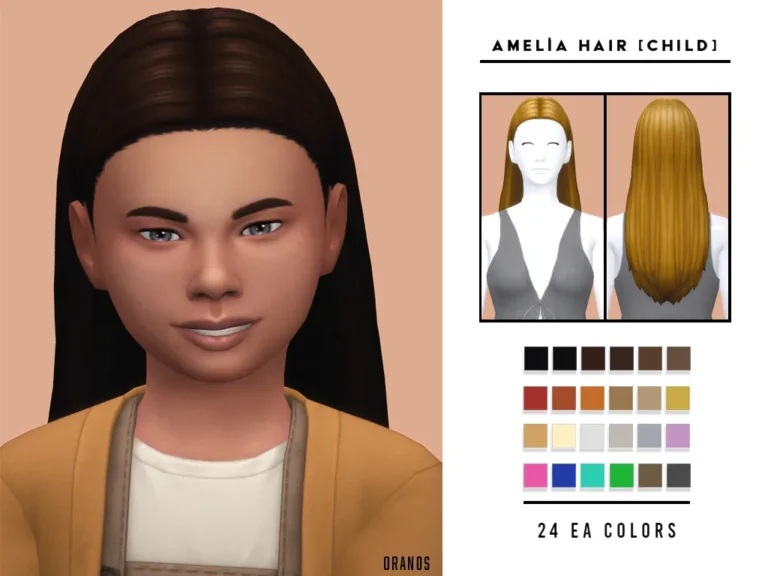 Vista previa de Amelia cabello [Child], cabello de oranos para Los Sims 4.