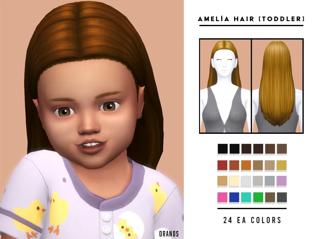 Vista previa de Amelia cabello (Toddler), cabello de oranos para Los Sims 4.