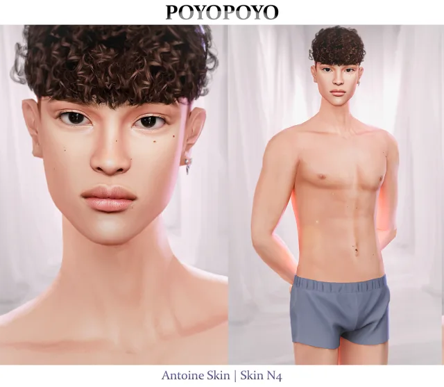 Vista previa de Antoine skin set moles n1 eyebags n1 skin, detalles de piel de poyopoyosim para Los Sims 4.