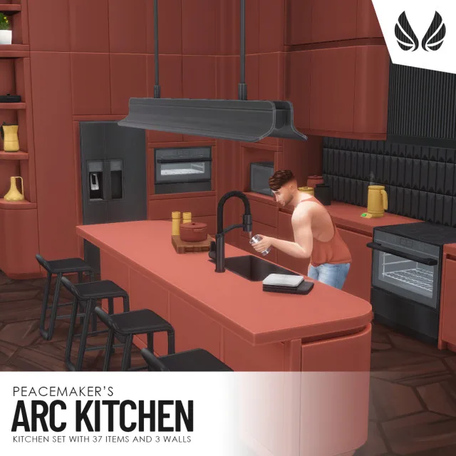 ARC Kitchen - Kitchen Set with 37 Items and 3 Walls I found thins monotone kitchen on Pinterest at the end of last year and fell in love. Due to other projects and burnout, I put i de peacemaker-ic para Los Sims 4