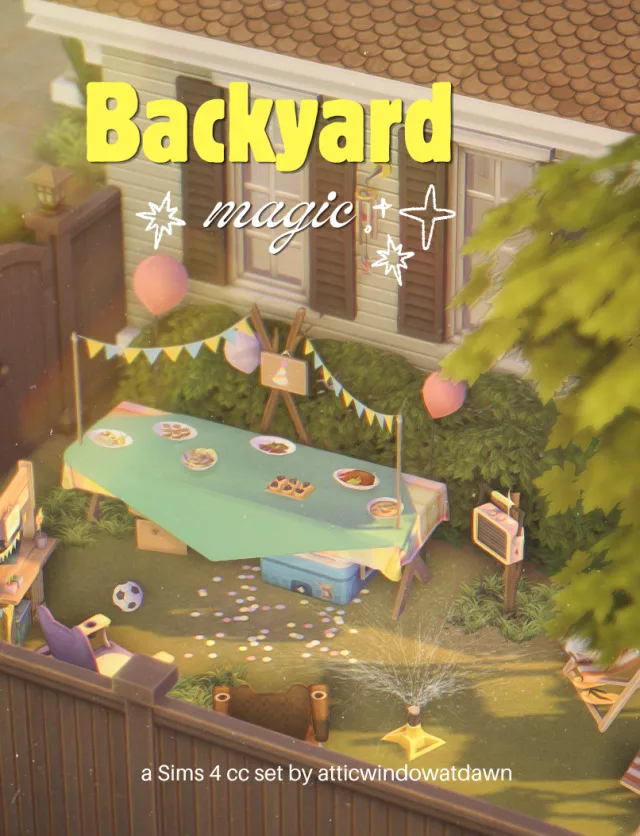 Vista previa de Backyard Magic cc set, construir y comprar de atticwindowatdawn para Los Sims 4.