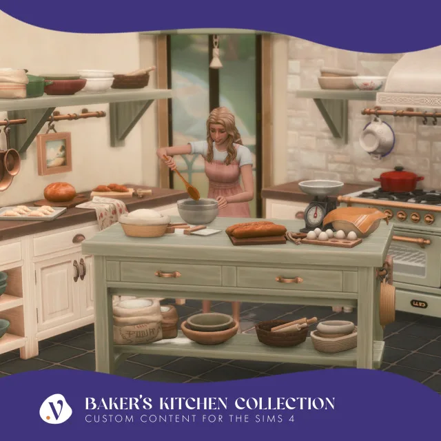 Baker's Kitchen colección Part 2 Hey everyone! Finally I'm uploading my new set which - as you can see from the earlier WIPs - is a clutter set which will go well with my previous de valiasims para Los Sims 4