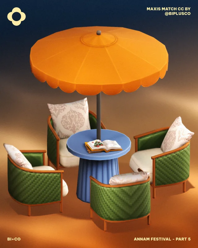 BI+CO Annam Festival - Part 5 Ready for some serious chillaxing? Introducing new outdoor canopy set! The perfect backdrop for your sims to host a festive rendezvous, whether it&rsq de biplusco para Los Sims 4