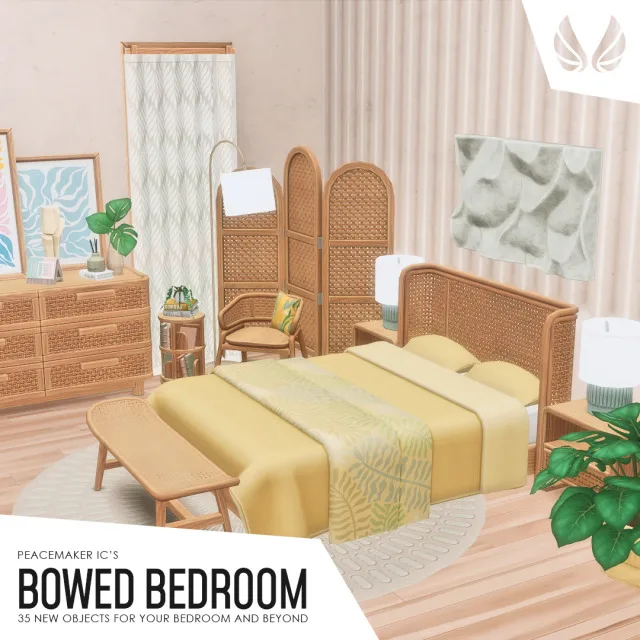 Bowed Bedroom - 35 items for your Bedroom and Study Something I have wanted to make since the original B o w e d L i v i n g , was adapting the design to a bedroom set. It took a w de peacemaker-ic para Los Sims 4