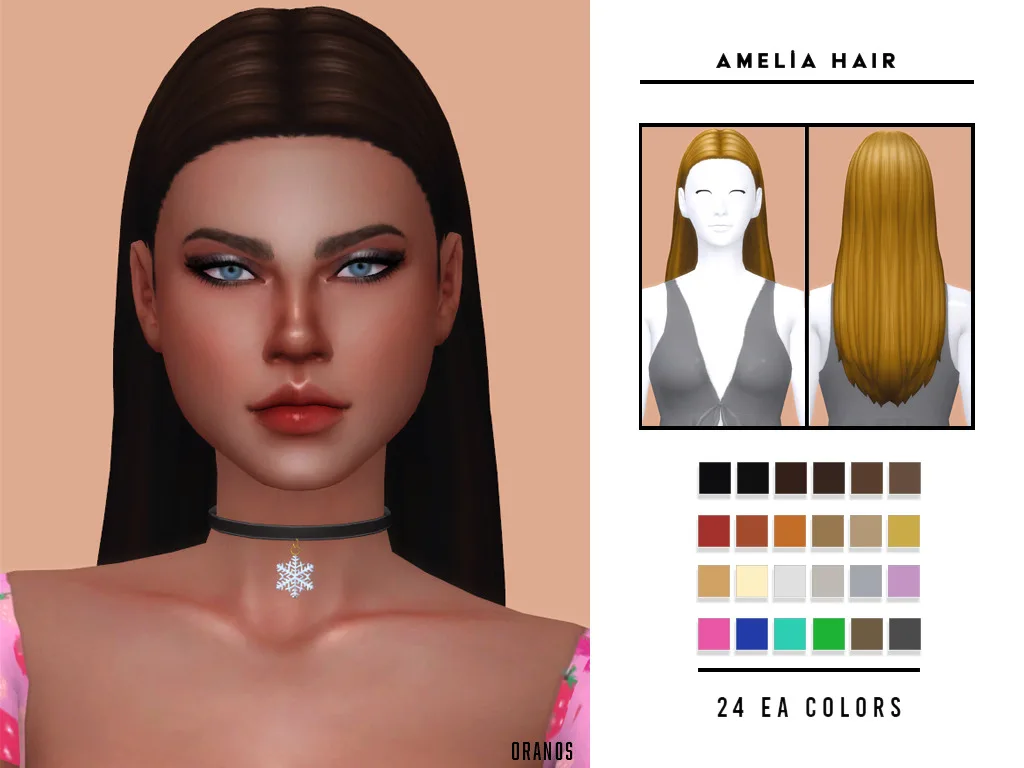 Vista previa de Cabello Amelia, cabello de oranos para Los Sims 4.