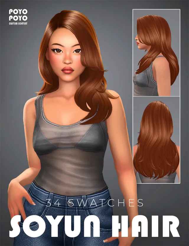 Vista previa de Cabello SOYUN, cabello de poyopoyosim para Los Sims 4.