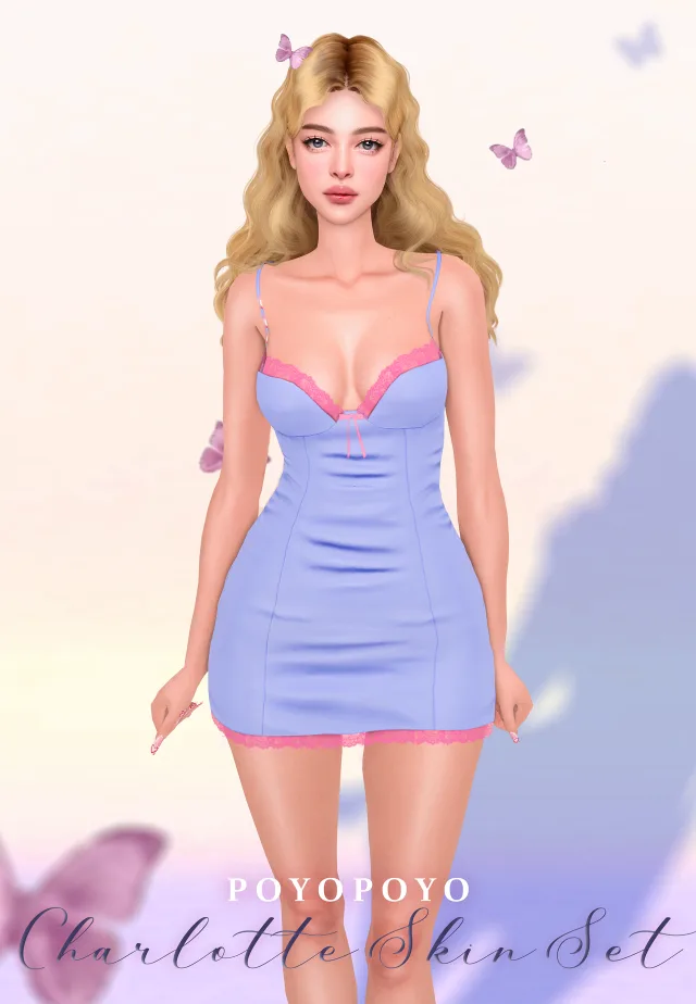 Vista previa de Charlotte Skin Set | LIPS N27 | HIGHLIGHTER N3 | rubor N7, maquillaje de poyopoyosim para Los Sims 4.