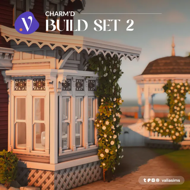 Charm'd - Build Set 2 Please welcome the second part of the Charm’d colección ! This build-focused set includes a variety of items to help you add those final details and finishin de valiasims para Los Sims 4
