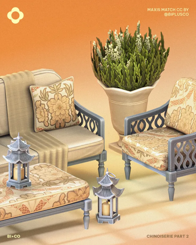 Chinoiserie Part 2 - Willow & Whimsy Willow & Whimsy is a soft-spoken, big-hearted furniture pack inspired by elegant charm and old-world grace, a part of our current Chinoiserie C de biplusco para Los Sims 4